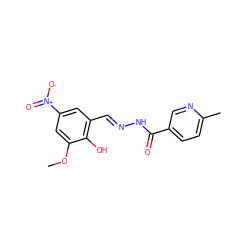 COc1cc([N+](=O)[O-])cc(/C=N/NC(=O)c2ccc(C)nc2)c1O ZINC000013496643