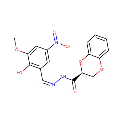 COc1cc([N+](=O)[O-])cc(/C=N\NC(=O)[C@@H]2COc3ccccc3O2)c1O ZINC000013564115