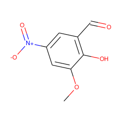 COc1cc([N+](=O)[O-])cc(C=O)c1O ZINC000051530814