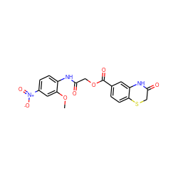 COc1cc([N+](=O)[O-])ccc1NC(=O)COC(=O)c1ccc2c(c1)NC(=O)CS2 ZINC000016044645