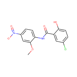 COc1cc([N+](=O)[O-])ccc1NC(=O)c1cc(Cl)ccc1O ZINC000004014141