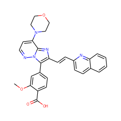 COc1cc(-c2c(/C=C/c3ccc4ccccc4n3)nc3c(N4CCOCC4)ccnn23)ccc1C(=O)O ZINC001772576429