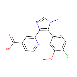 COc1cc(-c2c(-c3cc(C(=O)O)ccn3)ncn2C)ccc1Cl ZINC000225942049