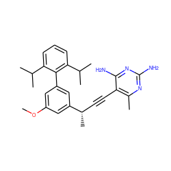 COc1cc(-c2c(C(C)C)cccc2C(C)C)cc([C@@H](C)C#Cc2c(C)nc(N)nc2N)c1 ZINC000040860447