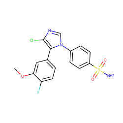 COc1cc(-c2c(Cl)ncn2-c2ccc(S(N)(=O)=O)cc2)ccc1F ZINC000000592944