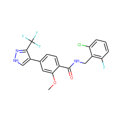 COc1cc(-c2c[nH]nc2C(F)(F)F)ccc1C(=O)NCc1c(F)cccc1Cl ZINC001772602094