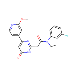 COc1cc(-c2cc(=O)[nH]c(CC(=O)N3CCc4c(F)cccc43)n2)ccn1 ZINC000147065838
