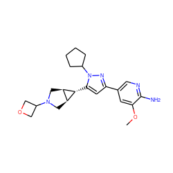 COc1cc(-c2cc([C@@H]3[C@H]4CN(C5COC5)C[C@H]43)n(C3CCCC3)n2)cnc1N ZINC000148075643