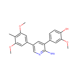 COc1cc(-c2cc(-c3cc(OC)c(C)c(OC)c3)cnc2N)ccc1O ZINC000045368231