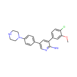 COc1cc(-c2cc(-c3ccc(N4CCNCC4)cc3)cnc2N)ccc1Cl ZINC000299833608