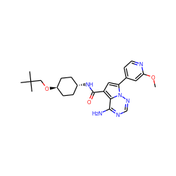 COc1cc(-c2cc(C(=O)N[C@H]3CC[C@H](OCC(C)(C)C)CC3)c3c(N)ncnn23)ccn1 ZINC000261193258