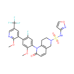 COc1cc(-c2cc(C(F)(F)F)cnc2OC)c(F)cc1-n1c2c(ccc1=O)CN(S(=O)(=O)Nc1ccon1)CC2 ZINC001772612350