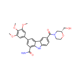 COc1cc(-c2cc(C(N)=O)c3[nH]c4ccc(C(=O)N5CCO[C@@H](CO)C5)cc4c3c2)cc(OC)c1OC ZINC000113202875