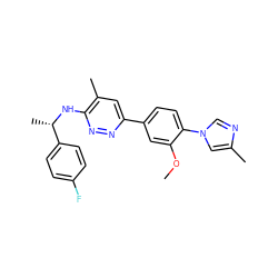 COc1cc(-c2cc(C)c(N[C@@H](C)c3ccc(F)cc3)nn2)ccc1-n1cnc(C)c1 ZINC000043203929