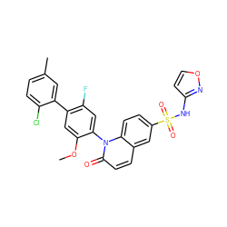 COc1cc(-c2cc(C)ccc2Cl)c(F)cc1-n1c(=O)ccc2cc(S(=O)(=O)Nc3ccon3)ccc21 ZINC001772585078