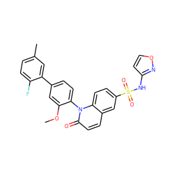 COc1cc(-c2cc(C)ccc2F)ccc1-n1c(=O)ccc2cc(S(=O)(=O)Nc3ccon3)ccc21 ZINC001772631751