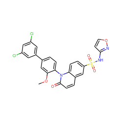 COc1cc(-c2cc(Cl)cc(Cl)c2)ccc1-n1c(=O)ccc2cc(S(=O)(=O)Nc3ccon3)ccc21 ZINC001772611197