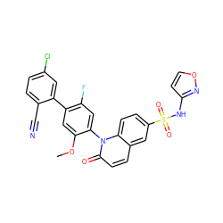COc1cc(-c2cc(Cl)ccc2C#N)c(F)cc1-n1c(=O)ccc2cc(S(=O)(=O)Nc3ccon3)ccc21 ZINC001772616057