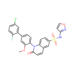 COc1cc(-c2cc(Cl)ccc2F)ccc1-n1c(=O)ccc2cc(S(=O)(=O)Nc3ccon3)ccc21 ZINC001772597804