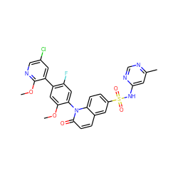 COc1cc(-c2cc(Cl)cnc2OC)c(F)cc1-n1c(=O)ccc2cc(S(=O)(=O)Nc3cc(C)ncn3)ccc21 ZINC001772655785