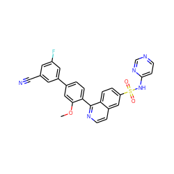 COc1cc(-c2cc(F)cc(C#N)c2)ccc1-c1nccc2cc(S(=O)(=O)Nc3ccncn3)ccc12 ZINC000225111294