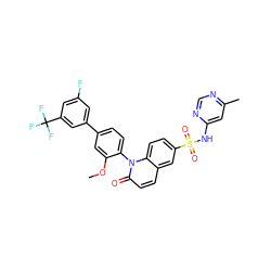 COc1cc(-c2cc(F)cc(C(F)(F)F)c2)ccc1-n1c(=O)ccc2cc(S(=O)(=O)Nc3cc(C)ncn3)ccc21 ZINC001772610355