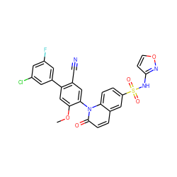 COc1cc(-c2cc(F)cc(Cl)c2)c(C#N)cc1-n1c(=O)ccc2cc(S(=O)(=O)Nc3ccon3)ccc21 ZINC001772624778