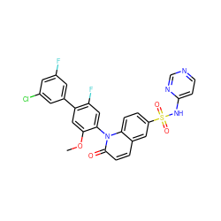 COc1cc(-c2cc(F)cc(Cl)c2)c(F)cc1-n1c(=O)ccc2cc(S(=O)(=O)Nc3ccncn3)ccc21 ZINC001772646851