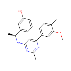 COc1cc(-c2cc(N[C@@H](C)c3cccc(O)c3)nc(C)n2)ccc1C ZINC000205827036