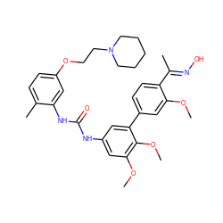 COc1cc(-c2cc(NC(=O)Nc3cc(OCCN4CCCCC4)ccc3C)cc(OC)c2OC)ccc1/C(C)=N/O ZINC000169324011