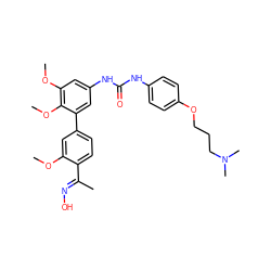 COc1cc(-c2cc(NC(=O)Nc3ccc(OCCCN(C)C)cc3)cc(OC)c2OC)ccc1/C(C)=N/O ZINC000169323995