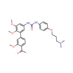 COc1cc(-c2cc(NC(=O)Nc3ccc(OCCCN(C)C)cc3)cc(OC)c2OC)ccc1C(C)=O ZINC000103228608