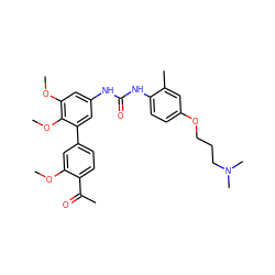 COc1cc(-c2cc(NC(=O)Nc3ccc(OCCCN(C)C)cc3C)cc(OC)c2OC)ccc1C(C)=O ZINC000103228630