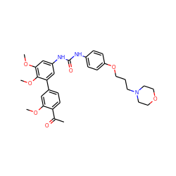 COc1cc(-c2cc(NC(=O)Nc3ccc(OCCCN4CCOCC4)cc3)cc(OC)c2OC)ccc1C(C)=O ZINC000103228619