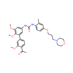 COc1cc(-c2cc(NC(=O)Nc3ccc(OCCCN4CCOCC4)cc3C)cc(OC)c2OC)ccc1C(C)=O ZINC000103228643