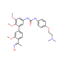 COc1cc(-c2cc(NC(=O)Nc3ccc(OCCN(C)C)cc3)cc(OC)c2OC)ccc1/C(C)=N/O ZINC000169323989