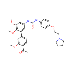 COc1cc(-c2cc(NC(=O)Nc3ccc(OCCN4CCCC4)cc3)cc(OC)c2OC)ccc1C(C)=O ZINC000103228613