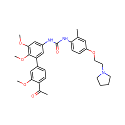 COc1cc(-c2cc(NC(=O)Nc3ccc(OCCN4CCCC4)cc3C)cc(OC)c2OC)ccc1C(C)=O ZINC000103228637