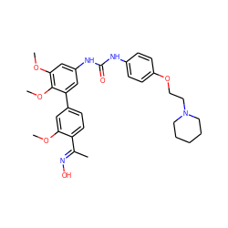 COc1cc(-c2cc(NC(=O)Nc3ccc(OCCN4CCCCC4)cc3)cc(OC)c2OC)ccc1/C(C)=N/O ZINC000169323997