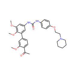 COc1cc(-c2cc(NC(=O)Nc3ccc(OCCN4CCCCC4)cc3)cc(OC)c2OC)ccc1C(C)=O ZINC000103228611