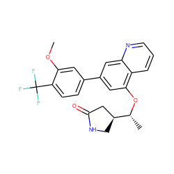 COc1cc(-c2cc(O[C@H](C)[C@H]3CNC(=O)C3)c3cccnc3c2)ccc1C(F)(F)F ZINC000147825350