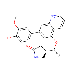 COc1cc(-c2cc(O[C@H](C)[C@H]3CNC(=O)C3)c3cccnc3c2)ccc1O ZINC000147816605