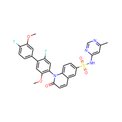 COc1cc(-c2cc(OC)c(-n3c(=O)ccc4cc(S(=O)(=O)Nc5cc(C)ncn5)ccc43)cc2F)ccc1F ZINC001772605760