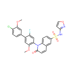 COc1cc(-c2cc(OC)c(-n3c(=O)ccc4cc(S(=O)(=O)Nc5ccon5)ccc43)cc2F)ccc1Cl ZINC001772581833