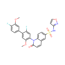 COc1cc(-c2cc(OC)c(-n3c(=O)ccc4cc(S(=O)(=O)Nc5ccon5)ccc43)cc2F)ccc1F ZINC001772613736