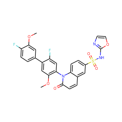 COc1cc(-c2cc(OC)c(-n3c(=O)ccc4cc(S(=O)(=O)Nc5ncco5)ccc43)cc2F)ccc1F ZINC001772589213