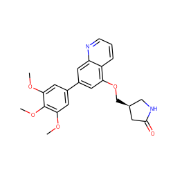 COc1cc(-c2cc(OC[C@H]3CNC(=O)C3)c3cccnc3c2)cc(OC)c1OC ZINC000147817215