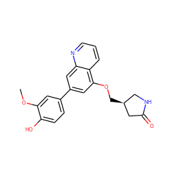 COc1cc(-c2cc(OC[C@H]3CNC(=O)C3)c3cccnc3c2)ccc1O ZINC000147816992