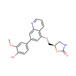 COc1cc(-c2cc(OC[C@H]3CNC(=O)O3)c3cccnc3c2)ccc1O ZINC000146164957