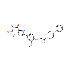 COc1cc(-c2cc3c([nH]2)c(=O)n(C)c(=O)n3C)ccc1OCC(=O)N1CCN(c2ccccc2)CC1 ZINC000029059062